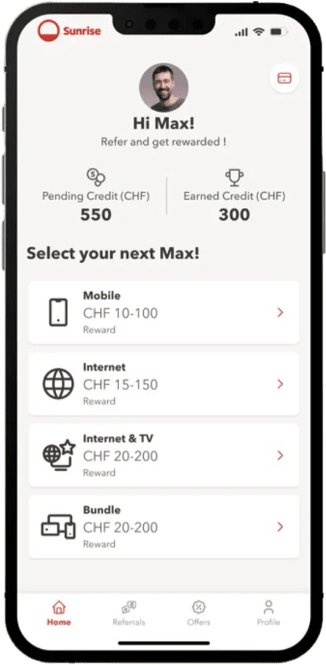 Application Sunrise friends sur Smartphone